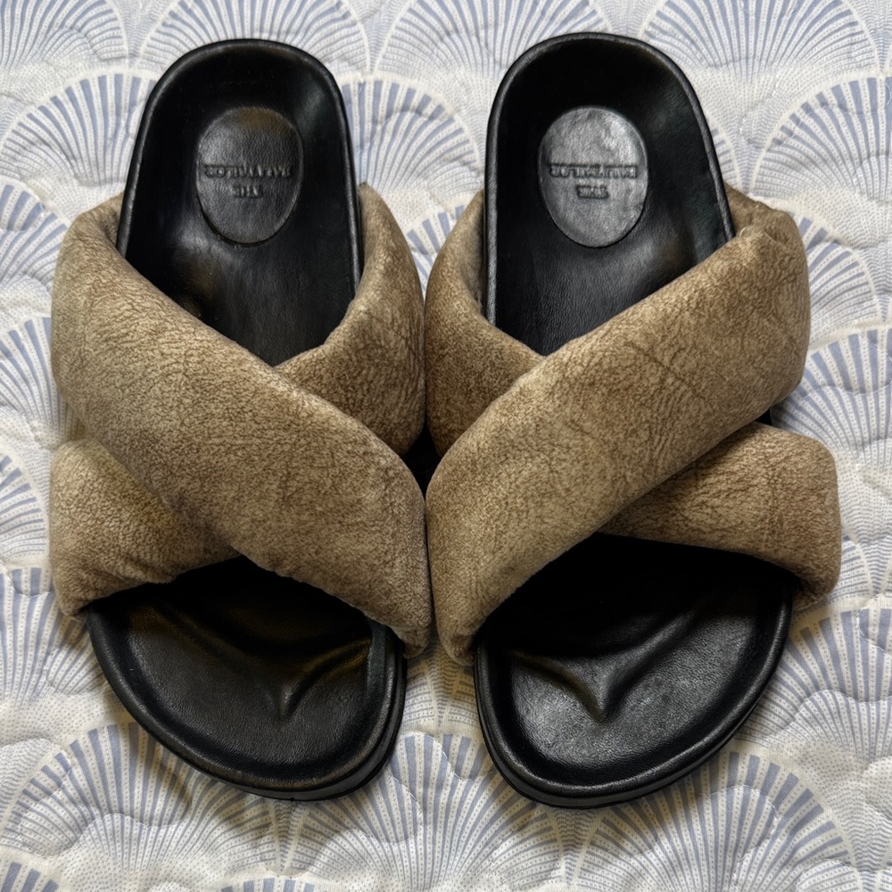 BALI TAILOR All Leather Twisted Slide Sandals Suede Feel Narrow Fit 7.5-8